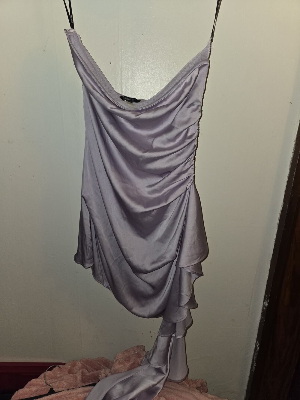Strapless Lilac Satin Draped Dress - Women